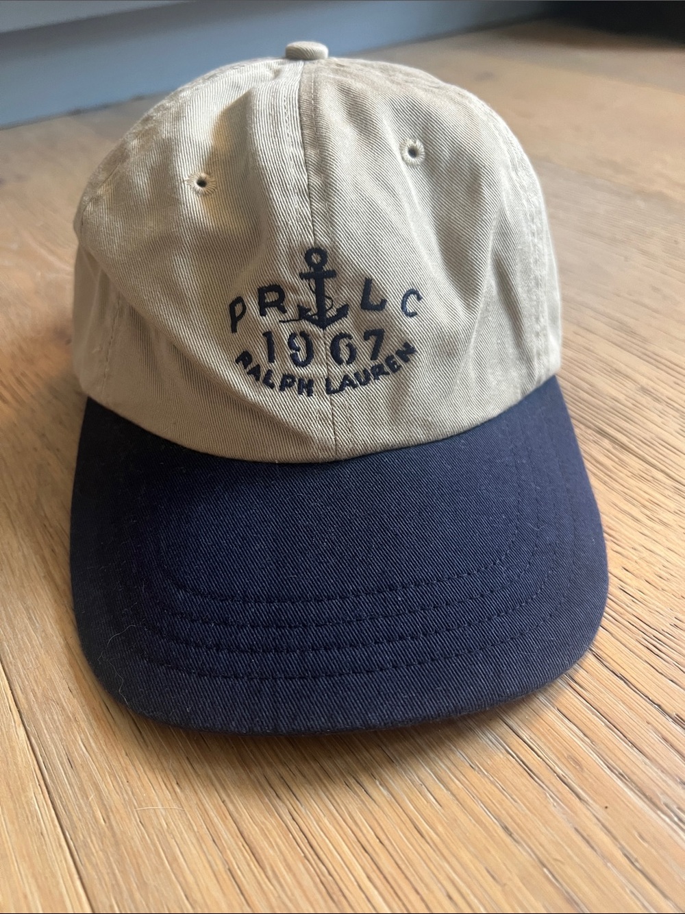Ralph Lauren Two-Tone Anchor Cap in Khaki and Navy